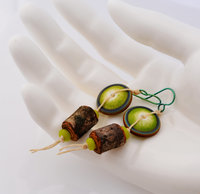 Lime Green and Wood Earrings, copyright Honey from the Bee