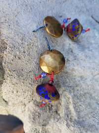 Rustic brass, red and blue earrings