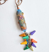 Colorful lampwork necklace with a multi-color fringe
