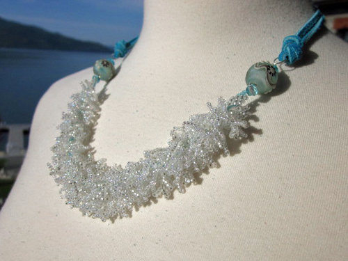 Summer Necklace in blue and white, copyright Honey from the Bee