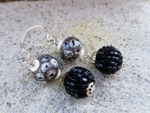 Black and white artisan earrings