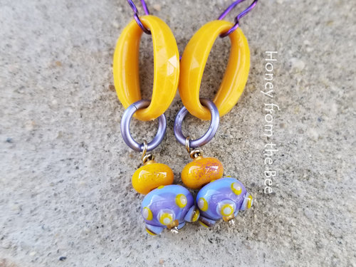Purple and Yellow lampwork earrings