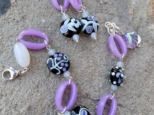 Lavender Lampwork earrings and bracelet set