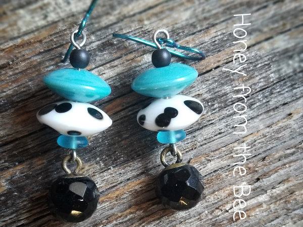 Aqua and black earrings