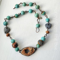 Turquoise necklace with copper and lampwork