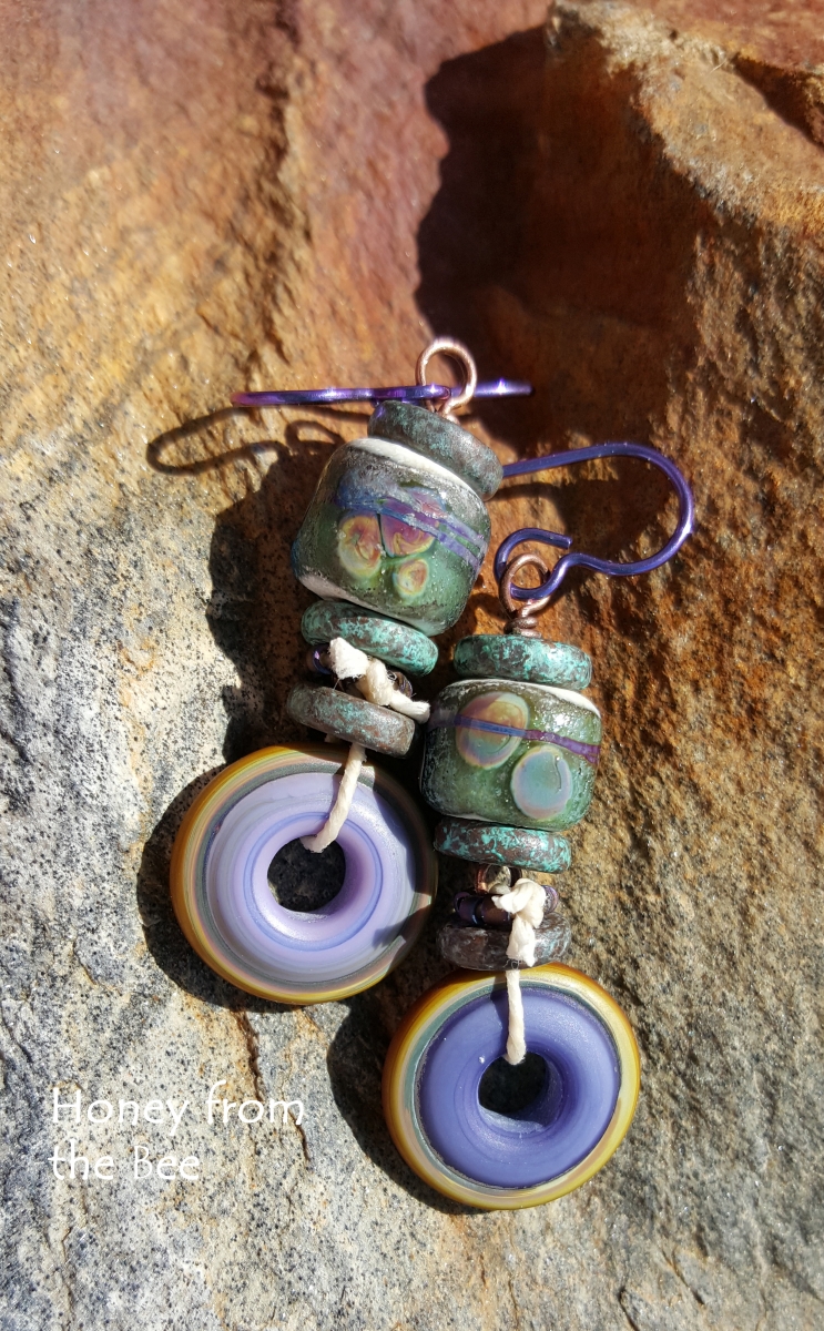 Purple and Green Boho Style Earrings