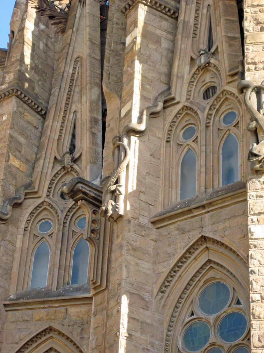 Stained Glass, and lizards, La Sagrada Familia, Barcelona, Spain