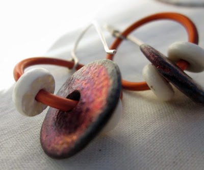 Raku and bone earrings by Honey from the Bee