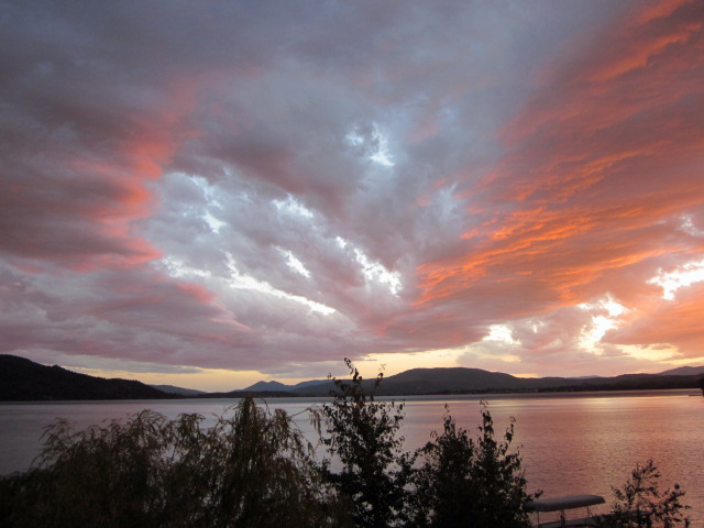 Sunset looking at Long Bridge on Lake Pend Oreille