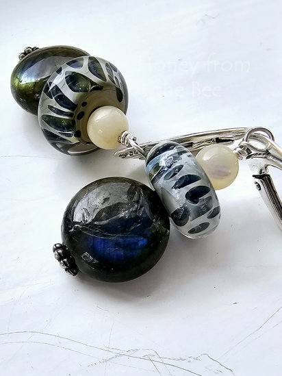 Brook earrings features lampwork and labradorite