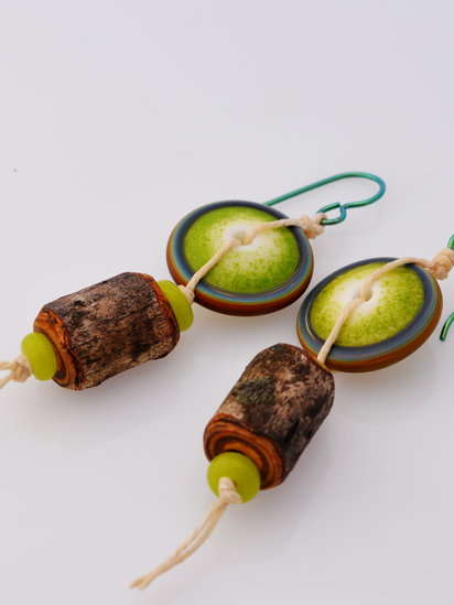 Woodland Earrings feature twig and lampwork