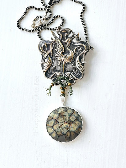 Great Sand Dunes National Park pendant features antique pressing, lampwork and sterling silver