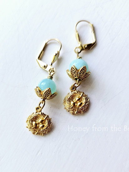 Home Earrings features Peruvian Opal and gold charms