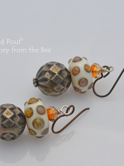 Pleated Poof earrings features lampwork and vintage beads