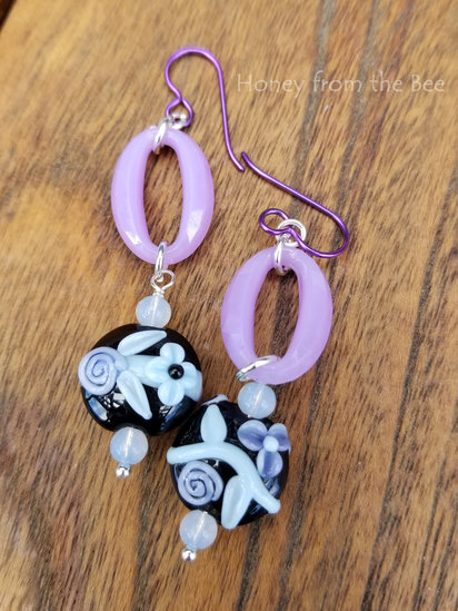 Scent of Lavender earrings features vintage lucite and lampwork