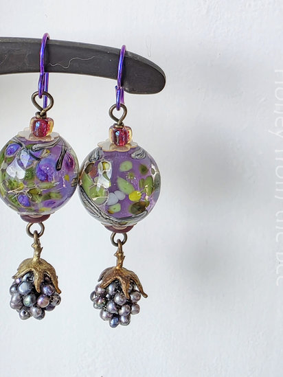Summer Blackberry Earrings features lampwork and metalwork