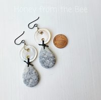 Mother of Pearl earrings feature jasper in grey and whtie