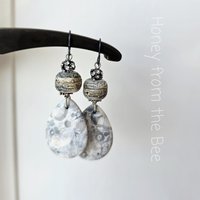 Lampwork earrings in grey and white with jasper