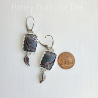 Jasper and silver earrings in grey and dark red