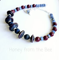 Navy blue and rose necklace with lampwork and gemstones