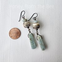 Artisan earrings in aqua and cream