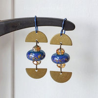 Blue and gold earrings with copper accent