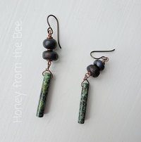 Turquoise earrings with lampwork and copper