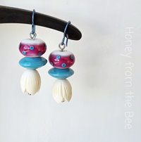 Hot pink earrings with turquoise and white