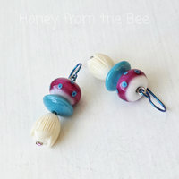 Artisan glass earrings in turquoise and pink