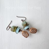 Beach earrings in copper and aqua