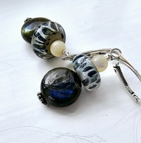 Labradorite earrings with blue and cream lampwork