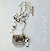 Cream and brown necklace with pops of red