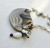 Butterfly necklace with pearls and Polish flint