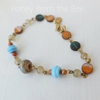 Vintage Venetian bead bracelet in orange and blue