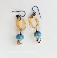 Sky blue earrings with champagne crystals