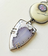 Dendritic Agate set in sterling silver with art glass cabochon in lavender and white pendant