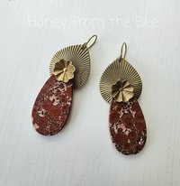 Bird's Eye Jasper earrings in red and gold