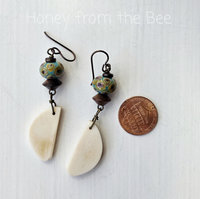 Artisan earrings in cream, teal and brown