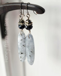 Dressy boho earrings in pale blue and black