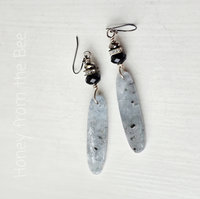 Kyanite earrings in pale blue and black with crystals