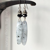 Crystal earrings with long blue kyanite dangle