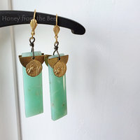 Chrysophase earrings with brass accents