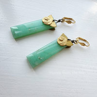 Celadon and gold earrings feature Chrysophase and brass
