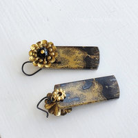 Gemstone earrings feature Chohua Jasper and vintage brass flowers