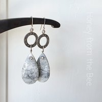 Marcasite earrings with jasper in grey and white