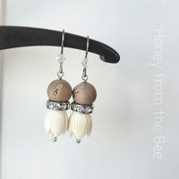 Floral earrings in rose and white