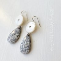 Orbicular Jasper earrings with antique mother of pearl buttons