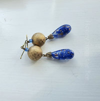 Vintage Venetian glass earrings in blue and gold