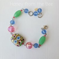 Lampwork bracelet in pink, blue and green