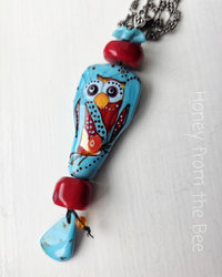 Owl necklace in turquoise and red